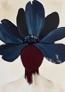 Schilderij van een donkerblauwe bloem in close-up