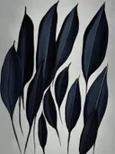 Abstract schilderij van donkere bladvormen