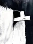 Abstract schilderij van een donkere deuropening in zwart-wit