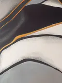 Abstract schilderij met donkere vlakken en oranje lijnen