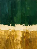 Abstract schilderij met het paletmes in donkergroen en goud