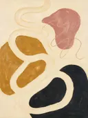 Doolhof in de stijl Modern Bauhaus, in warm oker, zachte crème en verstoft roze, met een diepzwart accent