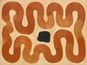 Doolhof in de stijl Modern Bauhaus, in terracotta, roestoranje en romige crème, met een diepzwart accent