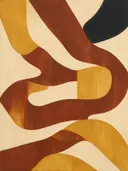 Doolhof in de stijl Modern Bauhaus, in diep roest, mosterdgeel en romige crème, met een diepzwart accent