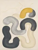 Doolhof in de stijl Modern Bauhaus, in grafiet, zilvergrijs en bleek been, met een mosterdgeel accent