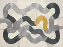 Doolhof in de stijl Modern Bauhaus, in grafiet, zilvergrijs en bleek been, met een mosterdgeel accent