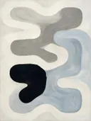Doolhof in de stijl Modern Bauhaus, in steengrijs, bleek blauwgrijs en krijtwit, met een diepzwart accent