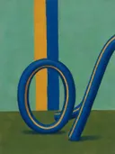 Doorgestoken ring in diep kobalt en oker, schilderij van doorgestoken ring