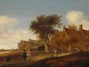 Landschapsschilderij 'Dorpsherberg met Reizigers bij een Herberg' naar Salomon van Ruysdael