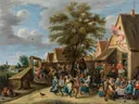 Dorpskermis met dansende boeren van Abraham Teniers: stad