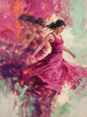 Schilderij: draaiende danseres in magenta