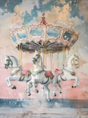 Witte draaimolenpaarden in pastelkleuren