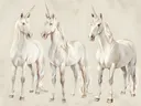 Drie witte eenhoorns naast elkaar
