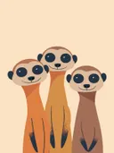 Illustratie van drie stokstaartjes naast elkaar, kinderkamer schilderij