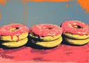 Pop-art illustratie van drie roze donuts