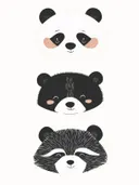 Schilderij met drie diergezichten: een panda, een beer en een wasbeer