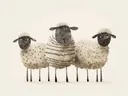 Schilderij van drie schapen naast elkaar, kinderkamer decoratie