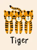 Drie tijgerwelpjes naast elkaar met het woord Tiger eronder