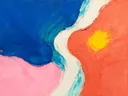 Paletmes abstract schilderij, drie vlakken in fel jade
