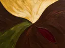 Paletmes abstract schilderij, drie vlakken in kastanje en goud