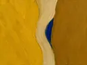 Paletmes abstract schilderij, drie vlakken in mosterd en kobalt