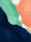 Paletmes abstract schilderij, drie vlakken in munt en koraal