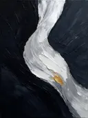 Paletmes abstract schilderij, drie vlakken in ravenzwart en parelmoer