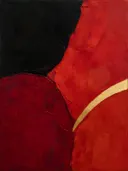 Paletmes abstract schilderij, drie vlakken in vuurrood
