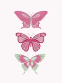 Drie gestileerde vlinders in roze en mintgroen