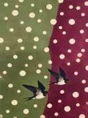 Drie zwaluwen in olijf en bordeaux, dieren schilderij