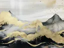 Schilderij van een bergketen in goud en zwart