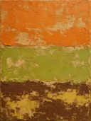Meswerk schilderij, drievoudige horizon in Seventies Oker