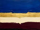 Paletmes abstract schilderij, drievoudige horizon in royal blauw