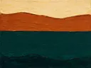 Paletmes abstract schilderij, drievoudige horizon in rust en teal