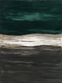 Paletmes abstract schilderij, drievoudige horizon in zeegroen