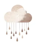 Schilderij van een wolk met hangende regendruppels in beige en roze