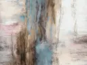 Dromerig abstract schilderij in pastel blauw en terracotta