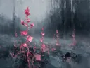 Droogbloem aan de bosrand in fuchsia, schilderij van droogbloem aan de bosrand
