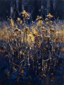 Droogbloem aan de bosrand in zwavelviolet, schilderij van droogbloem aan de bosrand