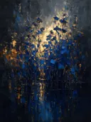 Droogbloem aan de oever in diepblauw, schilderij van droogbloem onder de hemel