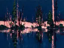 Droogbloem aan de oever in groenroze, schilderij van droogbloem onder de hemel