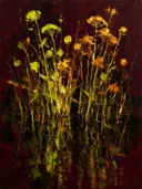 Droogbloem aan de oever in limoen, schilderij van droogbloem aan de oever