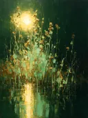 Droogbloem aan de oever in mint, schilderij van droogbloem onder de hemel