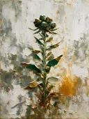 Droogbloem in bosgroen, schilderij van droogbloem op de helling