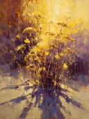 Droogbloem in groepjes in zwavelviolet, schilderij van droogbloem aan de bosrand