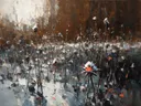 Droogbloem in het landschap in antracietkoraal, schilderij van droogbloem