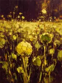 Droogbloem in het landschap in citroen, schilderij van droogbloem