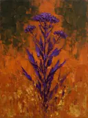 Droogbloem in paarsoranje, schilderij van droogbloem van dichtbij