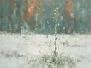 Droogbloem in saliegrijs, schilderij van droogbloem op de helling