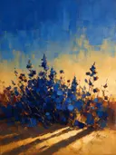 Droogbloem onder de hemel in diepblauw, schilderij van droogbloem onder de hemel